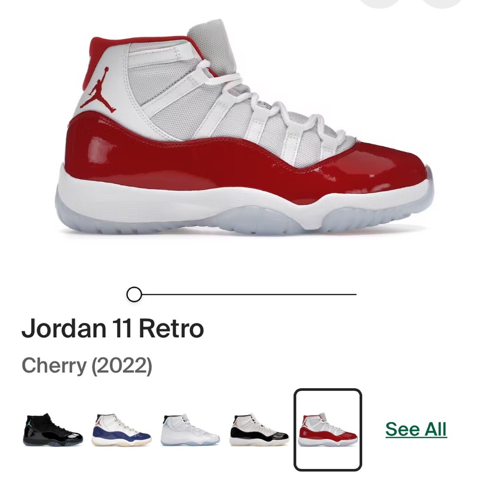 Jordan 11 Retro Cherry Red and White Sneakers